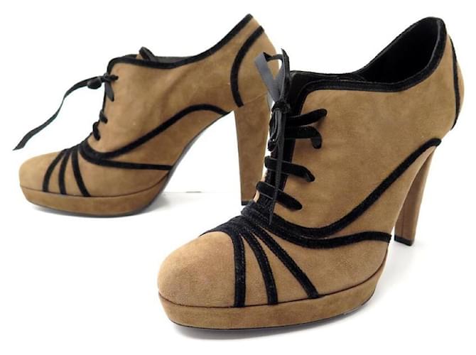 NUOVE SCARPE STIVALI FENDI RICHELIEU CON PLATEAU 38 STIVALI IN CAMOSCIO CAMMELLO Caramello