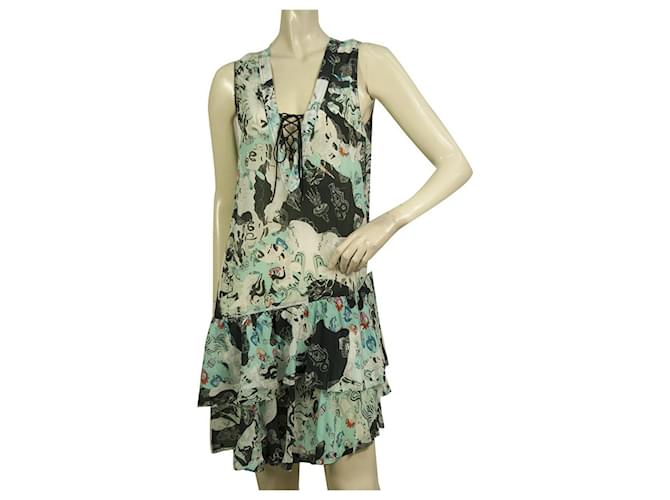 Zadig & Voltaire Rory Abito asimmetrico in viscosa multicolor con balze taglia S Multicolore