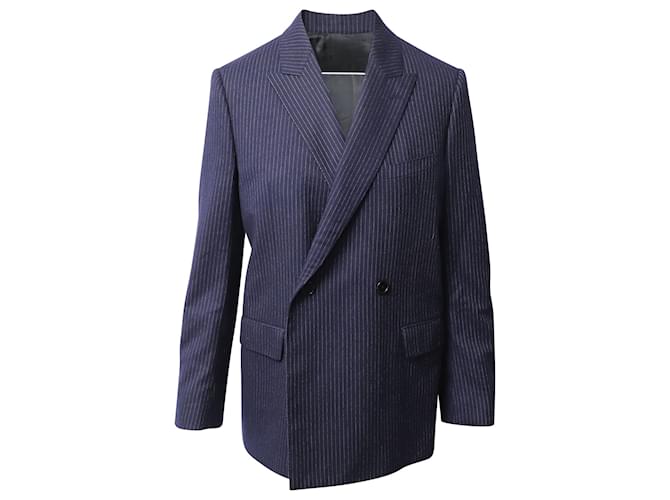 Céline Blazer Celine Gessato Due Bottoni in Lana Blu Navy