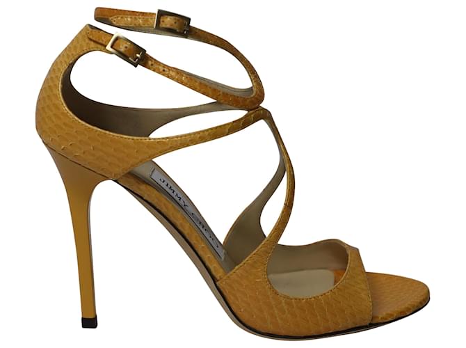 Jimmy Choo Lang 100 Sandali con cinturino in pelle di serpente gialla Giallo