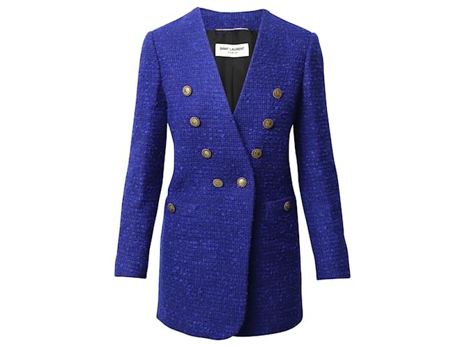 Blazer Saint Laurent in tweed di lana blu