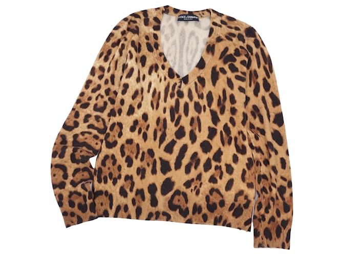 [Usato] Dolce & Gabbana in maglia di cashmere 100% Top con motivo leopardato con scollo a V da donna in maglione leopardato 46 (L equivalente) Marrone