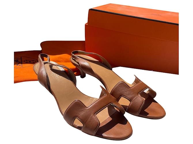 Sandali Hermès Sling back 70 pelle marrone