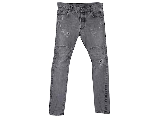 Jeans da motociclista effetto consumato Balmain in denim di cotone grigio