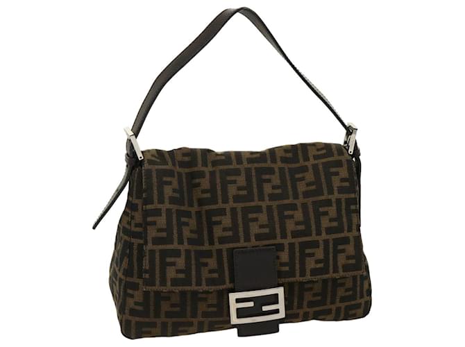 FENDI Zucca Canvas Borsa A Tracolla Mamma Baguette Marrone Nero Auth yk4600
