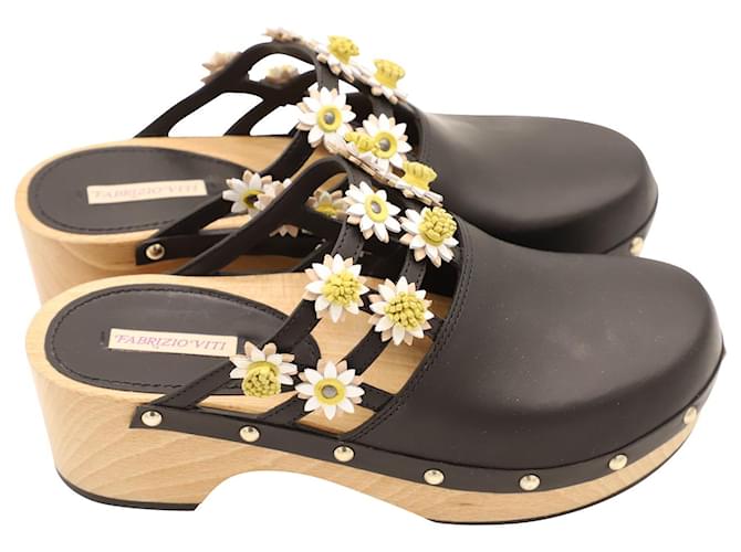Autre Marque Zoccoli Fabrizio Viti Jean con applicazioni floreali in pelle nera Nero