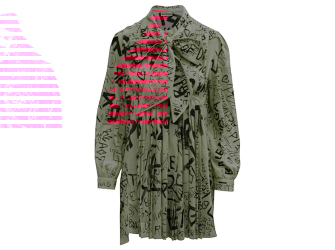 Abito babydoll a maniche lunghe con stampa graffiti di Balenciaga in poliestere rosa