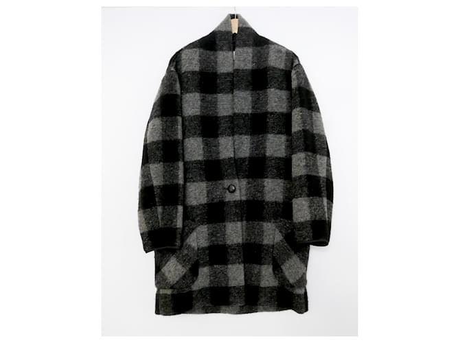 Cappotto scozzese Isabel Marant Etoile Gabriele Nero Grigio Grigio antracite