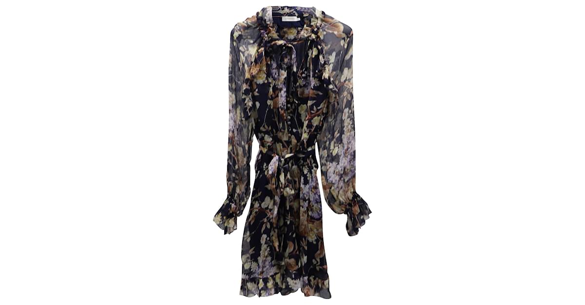 Tuta corta Zimmermann Sabotage Ruffle in chiffon stampato nero