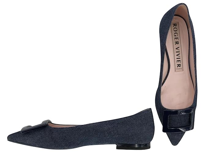Ballerine Roger Vivier in denim con fibbie blu