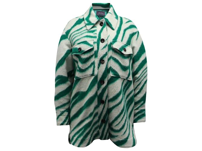 Cappotto Isabel Marant Harvey in lana verde animalier
