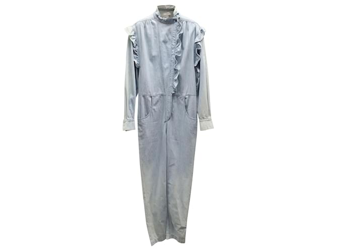 Tuta Isabel Marant Etoile con volant in denim di cotone azzurro Blu Blu chiaro