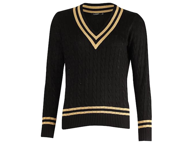 Maglia a maniche lunghe Ralph Lauren Cricket in cotone nero e oro metallizzato Multicolore