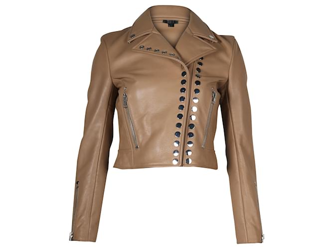 Giacca biker con borchie Alexander Wang in pelle di vacchetta color sabbia Marrone