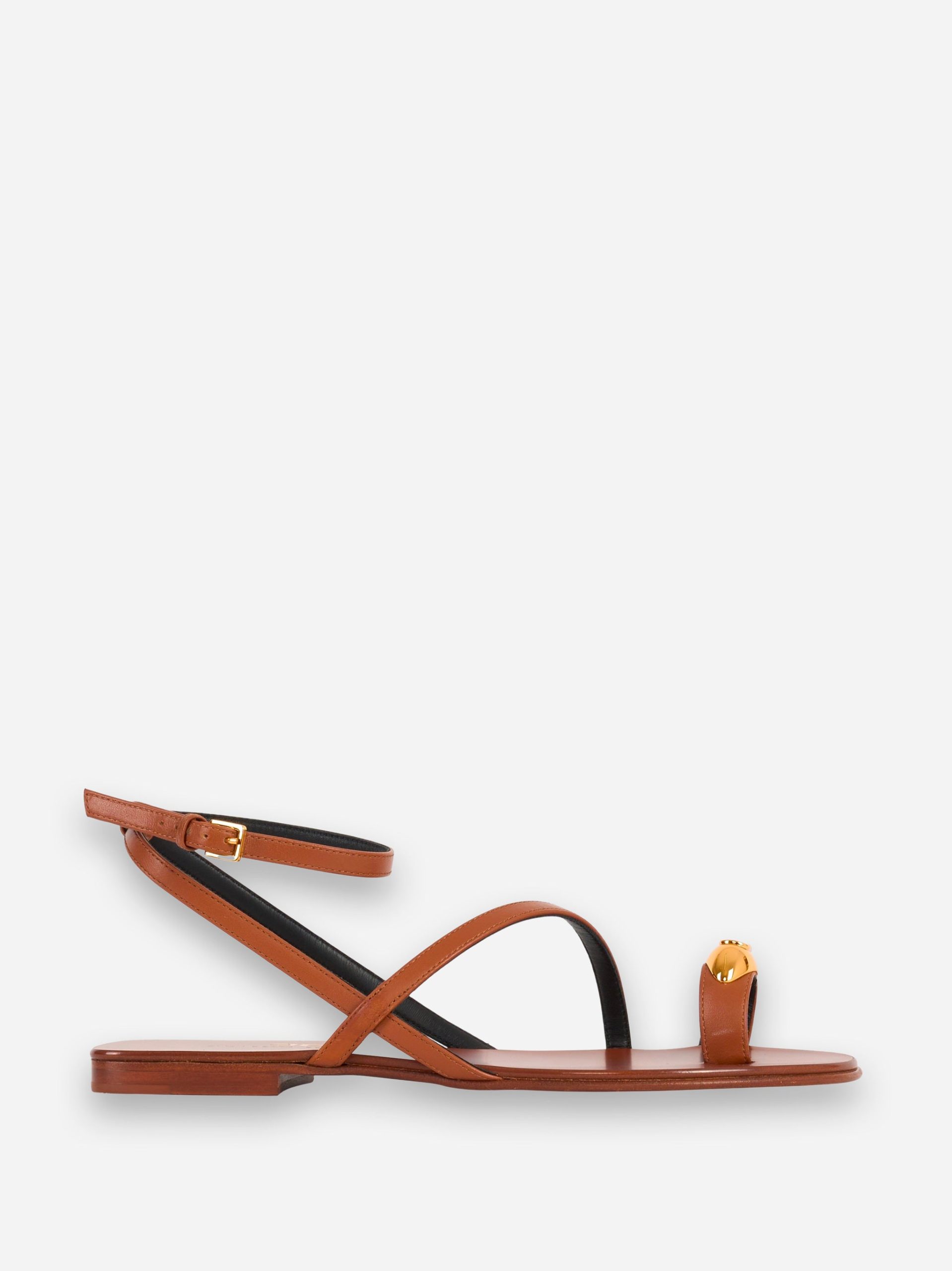 Sandalo basso in pelle marrone con cinturino alla caviglia Marrone