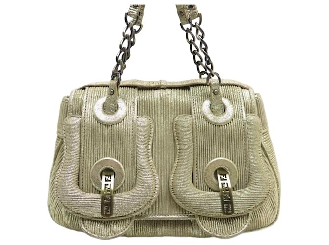 NUOVA BORSA A MANO B-BAG FENDI 8BN165 BORSA A MANO IN PELLE DI AGNELLO LAMINATO ORO D'oro