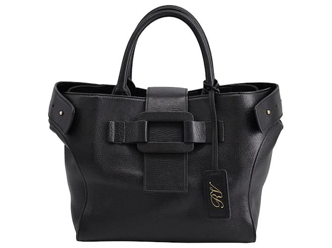 Borsa tote Roger Vivier Pilgrim de Jour in pelle di vitello martellata nera Nero