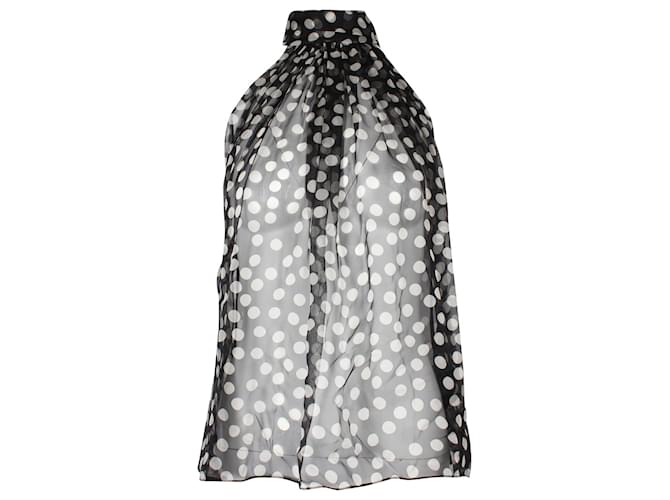 Camicetta velata a pois Saint Laurent in seta nera Nero