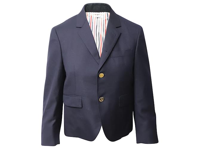 Blazer Monopetto Thom Browne in Lana Blu Navy