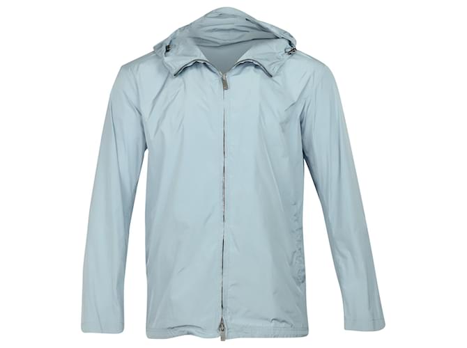 Giacca a vento con cappuccio Jil Sander in poliestere azzurro Blu Blu chiaro