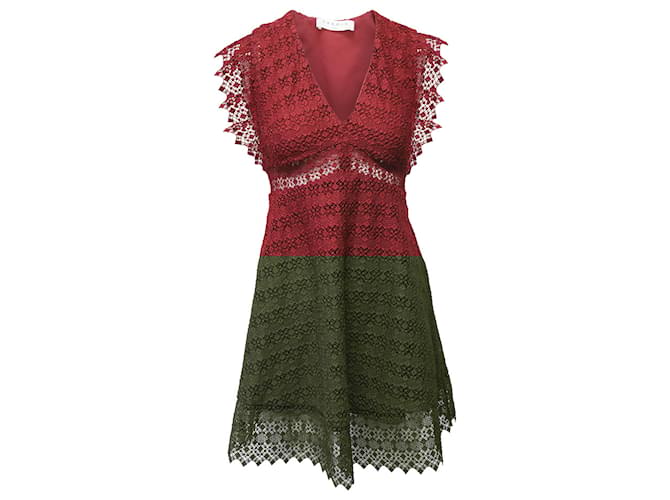 Sandro Mini Abito Senza Maniche In Pizzo Con Scollo A V In Poliestere Bordeaux Bordò