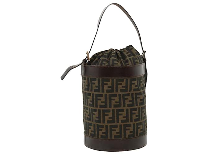FENDI Zucca Borsa a tracolla in tela Cilindrico Marrone Nero Auth yk5779