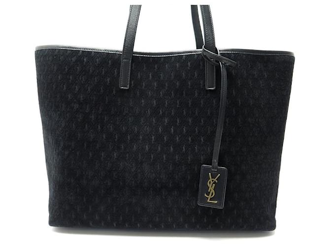 BORSA A MANO CABAS SAINT LAURENT BORSA SHOPPING 636238 BORSA A MONOGRAMMA IN CAMOSCIO Nero