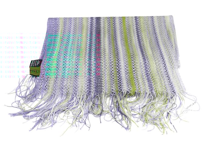 Sciarpa con frange lavorata a maglia Missoni in turchese, arancia, Viscosa magenta
