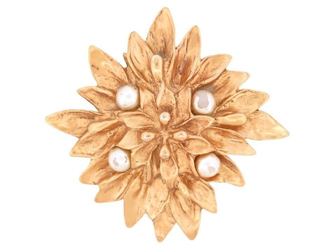 SPILLA VINTAGE YVES SAINT LAURENT GOOSSENS CON FIORI INCROSTATI DI PERLE D'oro
