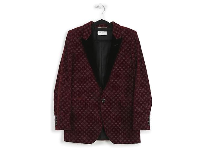 Blazer ricamato in velluto/cotone bordeaux e nero di Saint Laurent Rosso Bordò