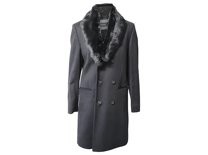 Hugo Boss Capo foderato - Cappotto Petto con Collo in Pelliccia in Lana Nera Nero