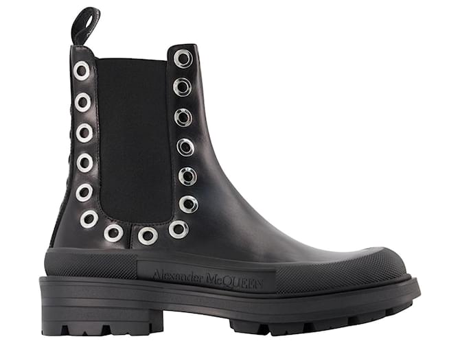 Stivaletti Tread Slick - Alexander Mcqueen - Nero/Bianco - Pelle