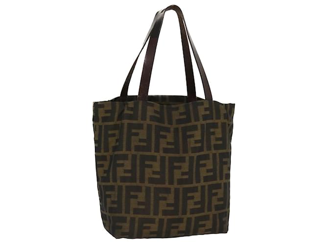 FENDI Zucca Borsa a mano in tela Nylon Marrone Nero Auth rd4466