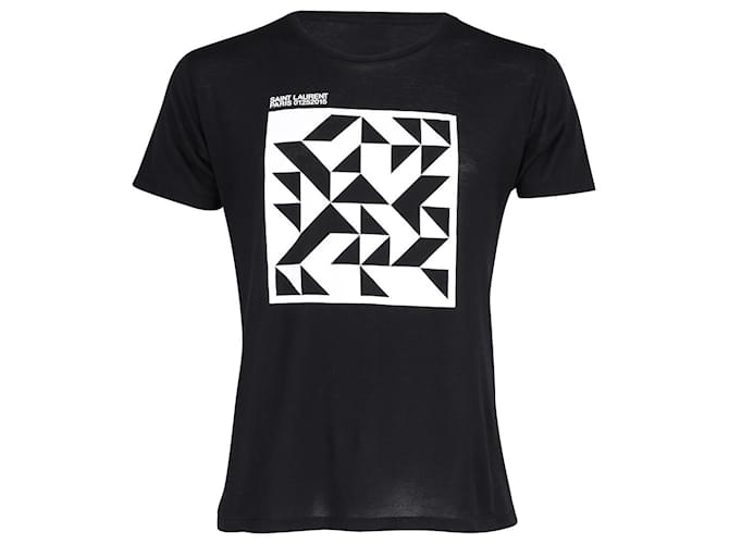 T-shirt Saint Laurent con stampa geometrica in cotone bianco e nero
