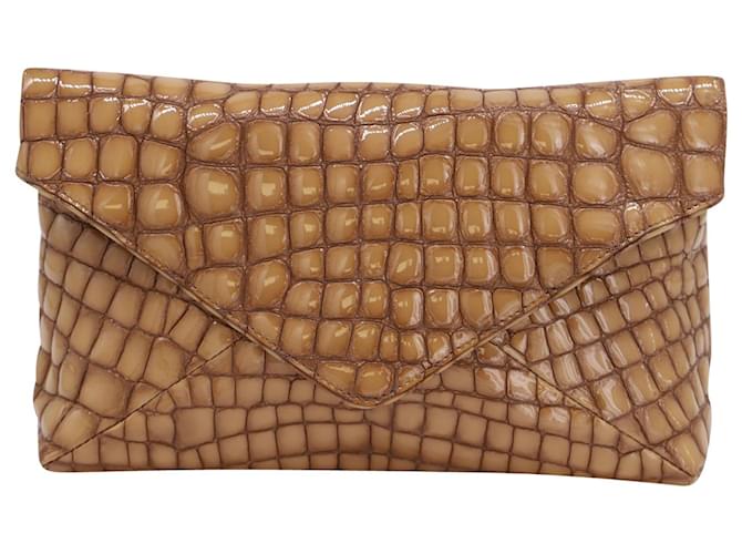 Dries Van Noten Pochette stampa coccodrillo in pelle color carne