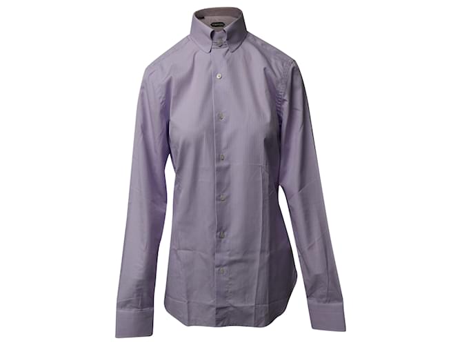 Camicia Tom Ford a maniche lunghe con bottoni a righe in cotone viola