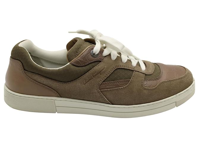 Sneakers bicolore Salvatore Ferragamo in camoscio marrone
