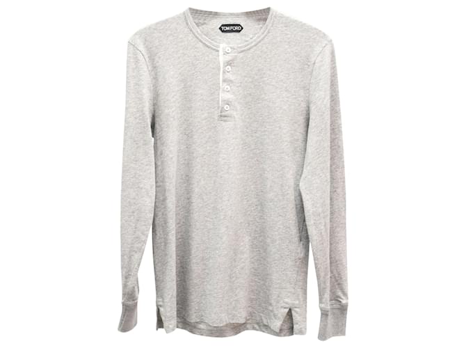 T-shirt a maniche lunghe con bottoni di Tom Ford in cotone grigio