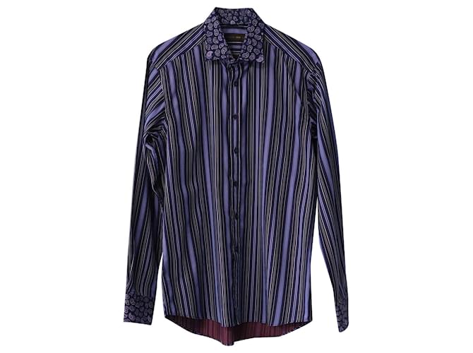 Camicia Etro Stampa Paisley e Righe in Cotone Viola