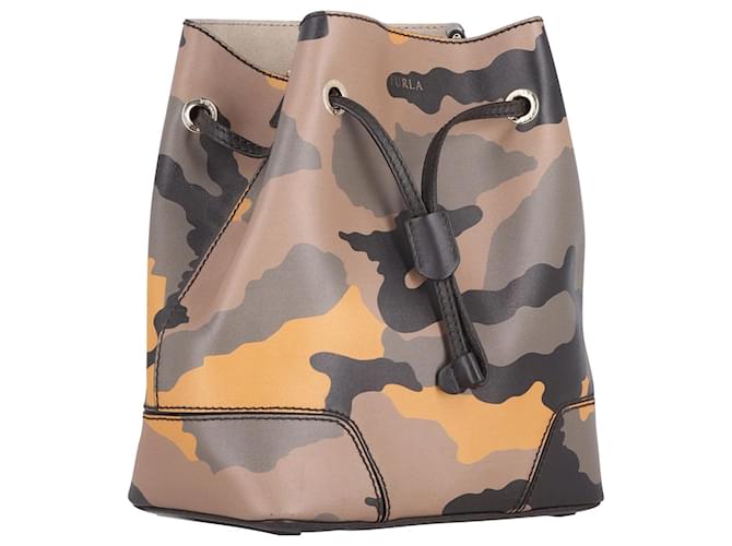 Borsa Secchiello Furla Camouflage con Coulisse in Pelle Multicolor Multicolore