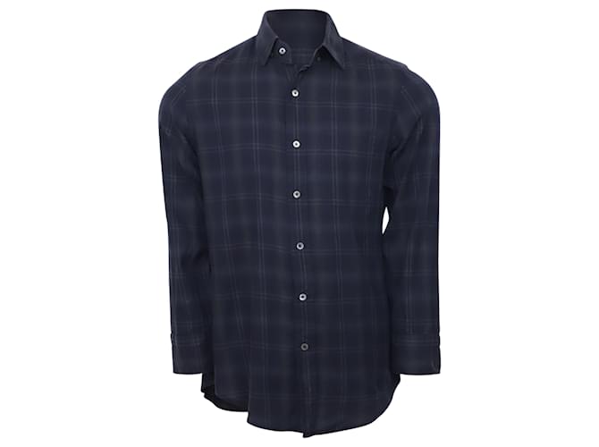 Camicia a quadri Tom Ford a maniche lunghe in cotone blu navy