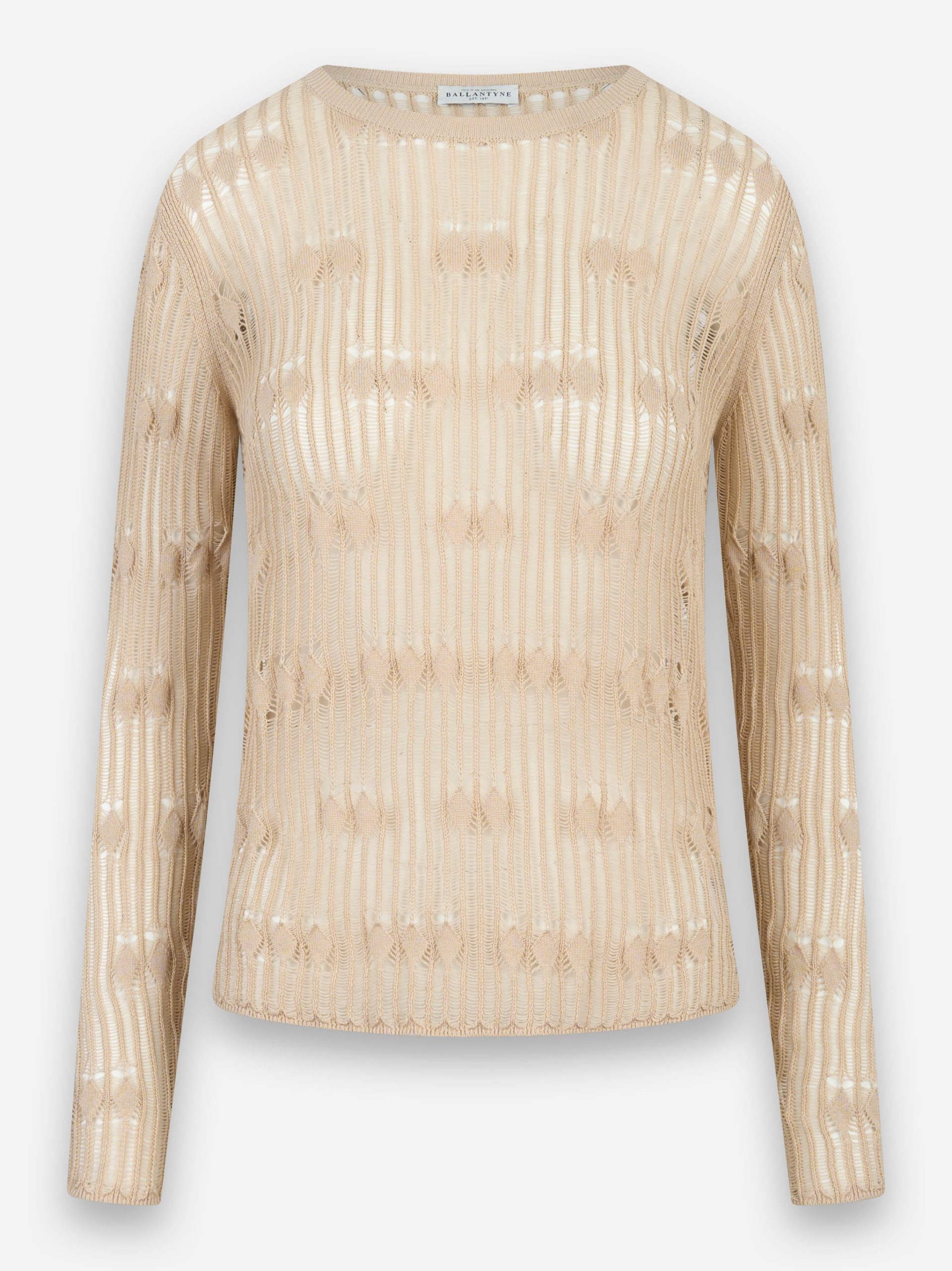 Maglia girocollo in cotone traforata Beige