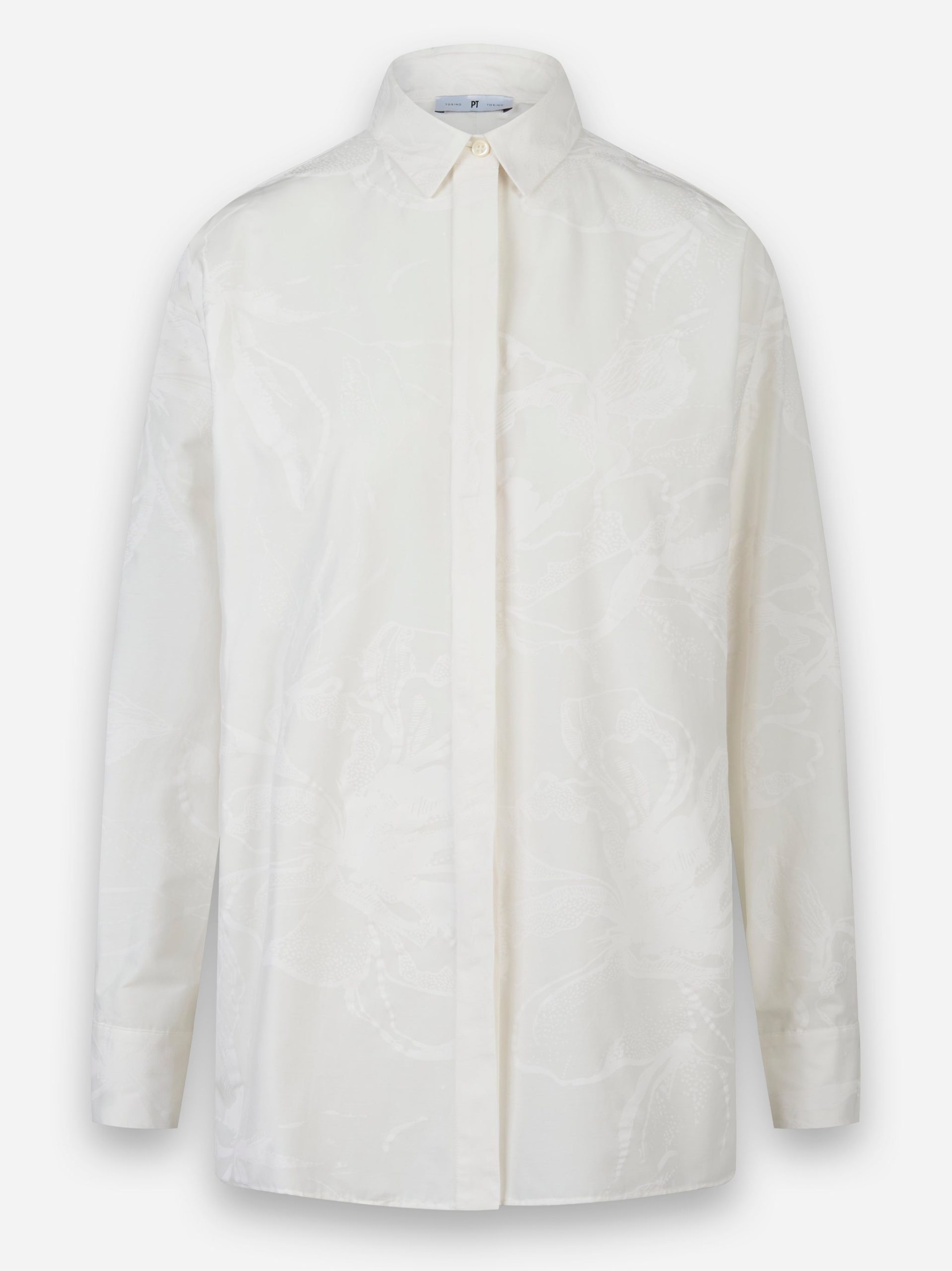 Camicia in cotone con stampa floreale tono su tono Bianco