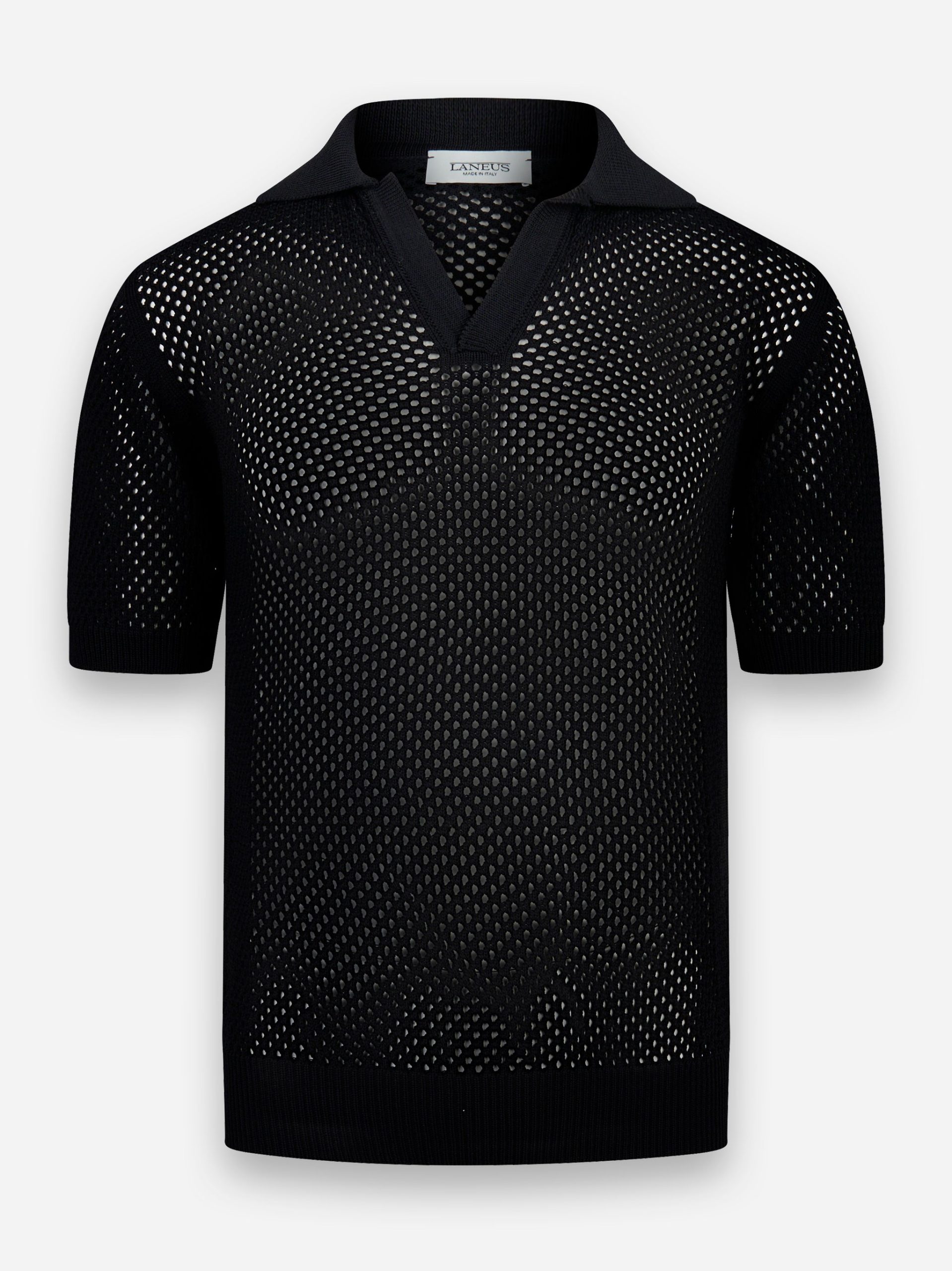 Polo traforata in viscosa Nero