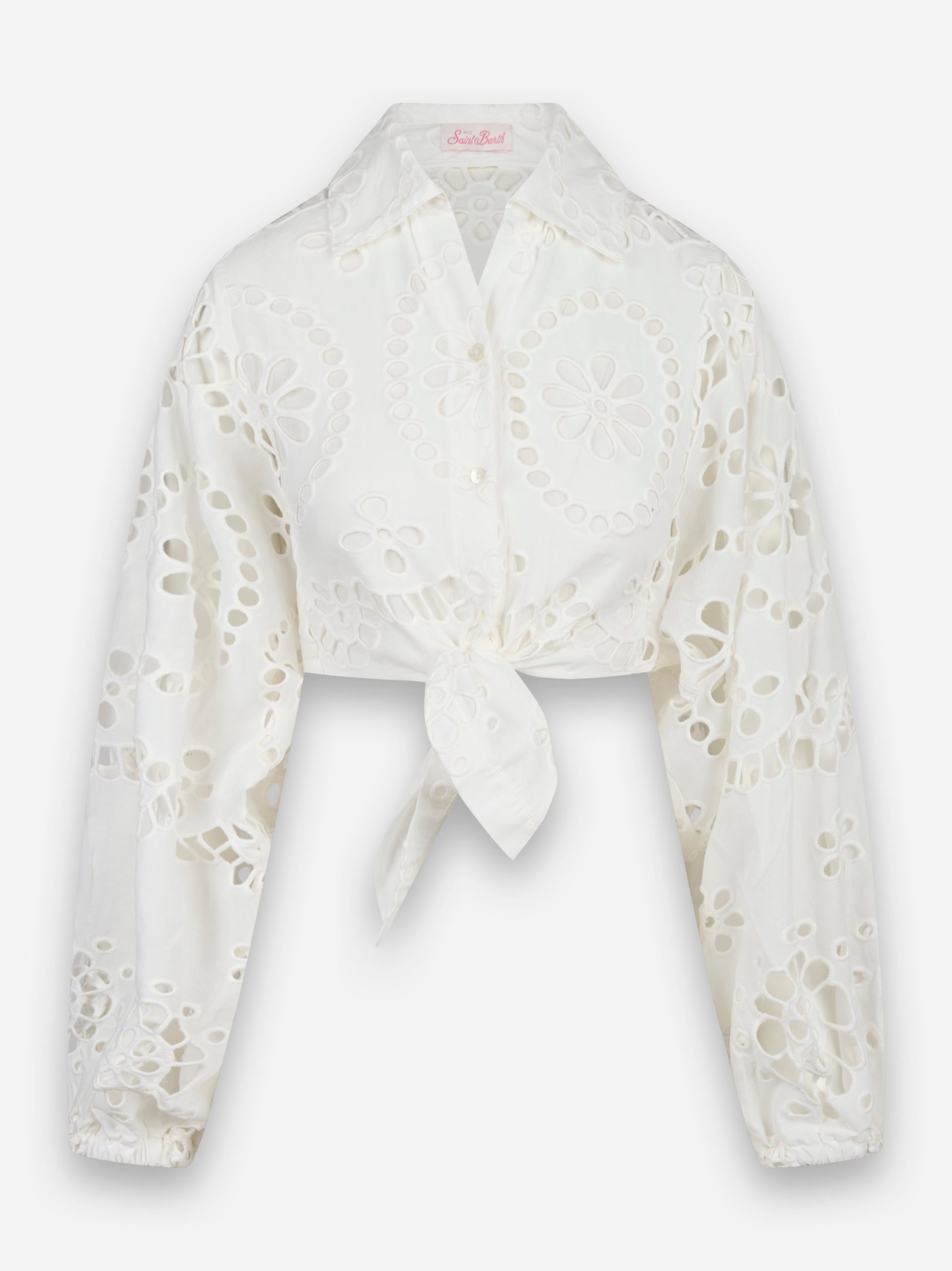 Camicia crop Febe con ricami Bianco