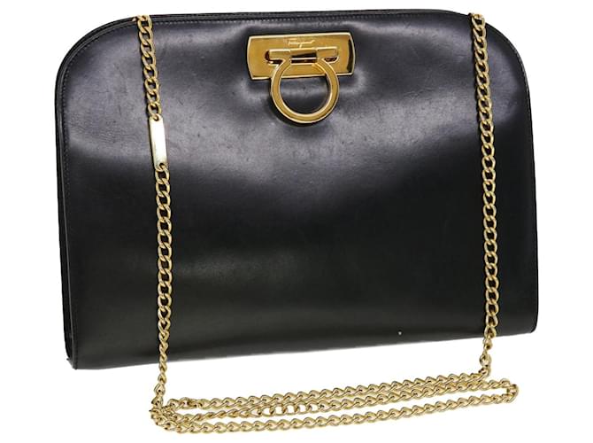 Salvatore Ferragamo Borsa a tracolla a catena in pelle nera Auth 41250 Nero