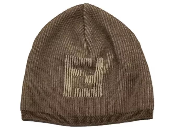 **Fendi Brown Zucca Knit Cap Marrone