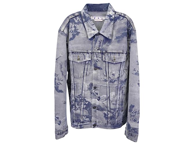 Giacca di jeans stampata Off White Skate Renaissance Art in cotone blu