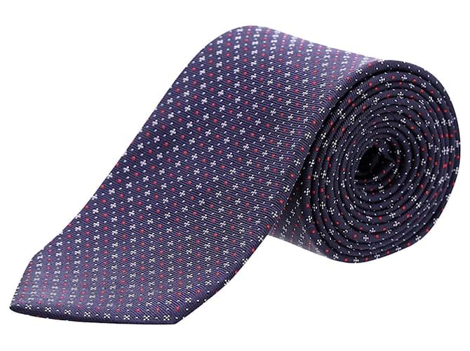 Cravatta BOSS Hugo Boss con motivo a pois e rombi in seta blu navy