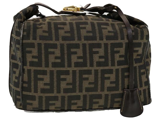 FENDI Zucca Canvas Vanity Pouch Borsa a mano Nylon Marrone Nero Auth tb667
